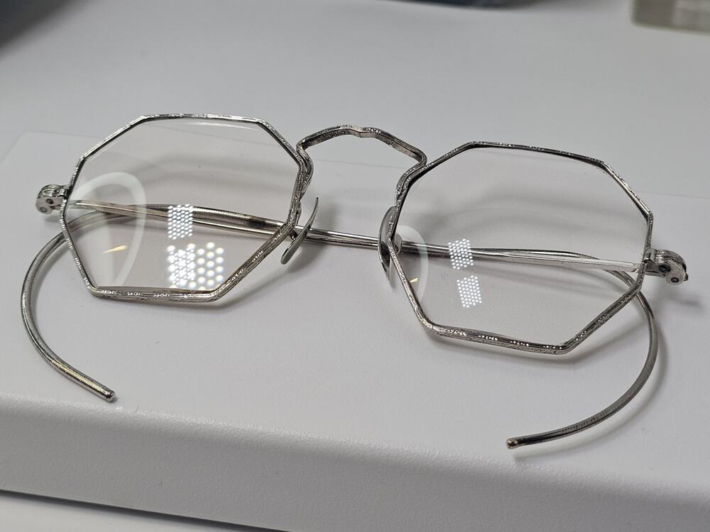 Art Deco Cortland White Gold Filled Octagon Framed Glasses - 10K White Gold Pads